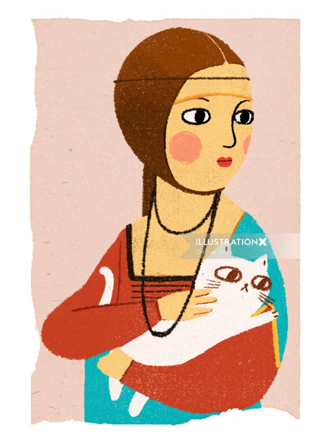 Pintura de uma senhora com gato