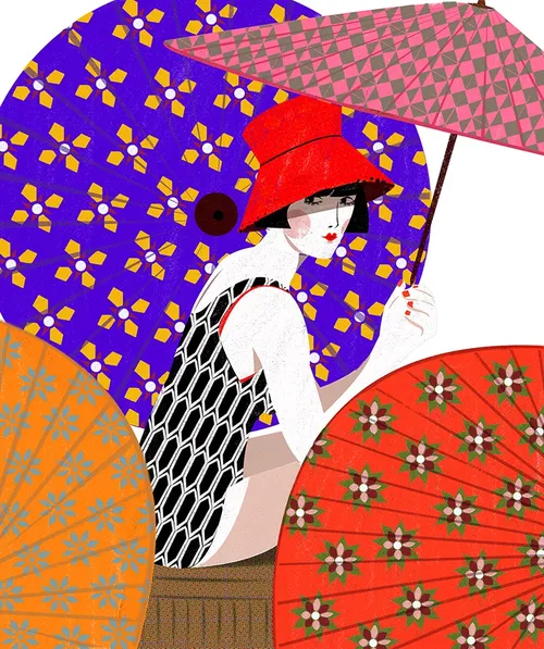 An illustration of a lady in swim wear