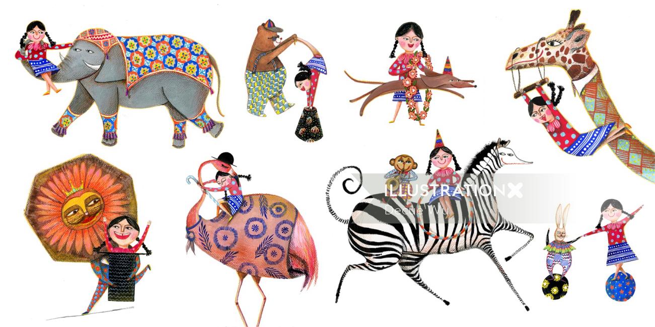 Crianças em ilustrações de animais por Decue Wu