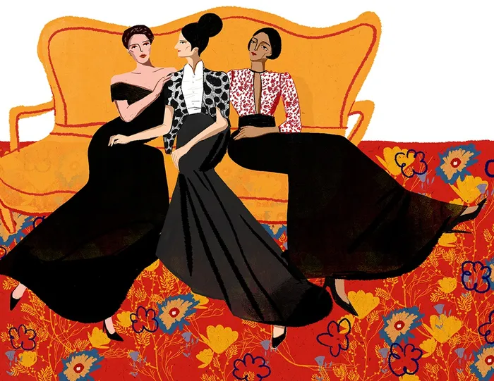 Fashion women sitting on sofa illustration by Decue Wu