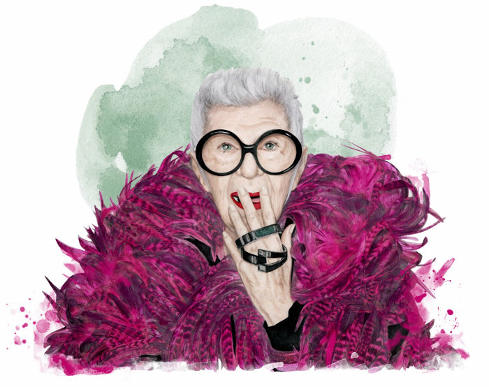 Ilustração do retrato da moda de Iris Apfel