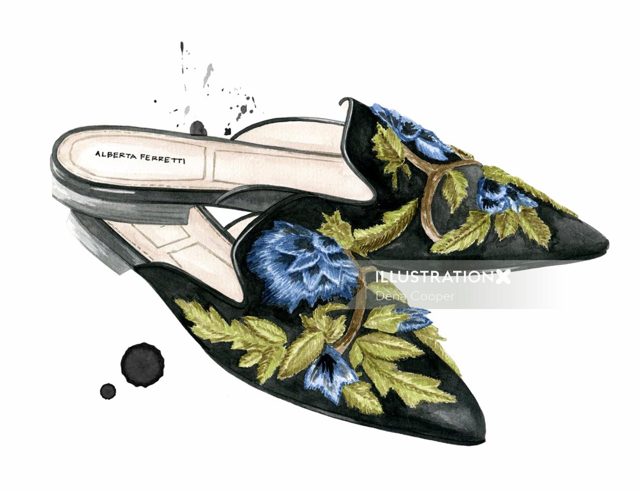 Water colour designed women shoes for Alberta Ferretti Fashion Designer
