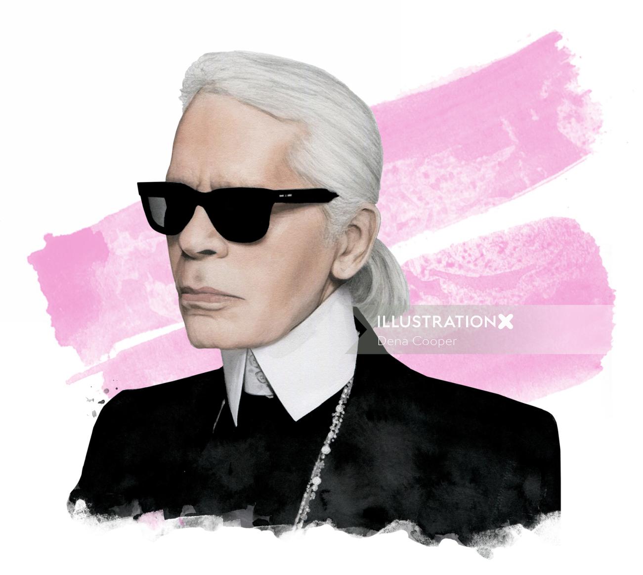 Ilustração do retrato de Karl Lagerfeld
