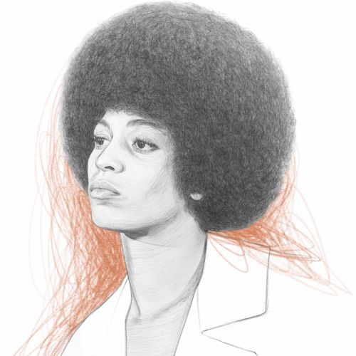 Discover a captivating digital pencil portrait of Angela Davis