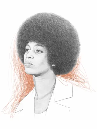 Discover a captivating digital pencil portrait of Angela Davis