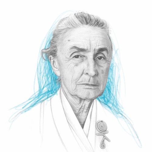 Pencil depiction of Georgia O'Keeffe