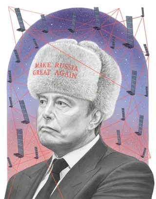 Creative portrait of Elon Musk and his Starlink project