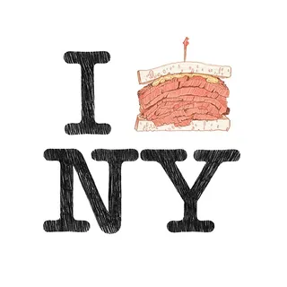 Humorous redesign of I Love NY logo using a sandwich