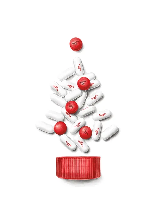 Christmas tree made from Tylenol pills and caps by Dena Cooper