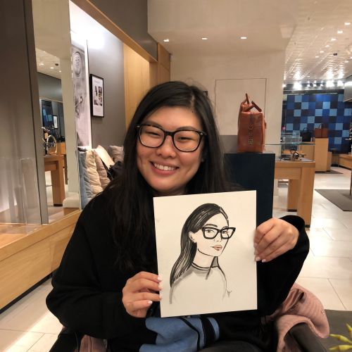 Live Event drawing of woman with glasses
