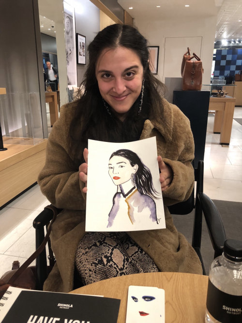 Evento en vivo dibujo mujer mostrando su retrato