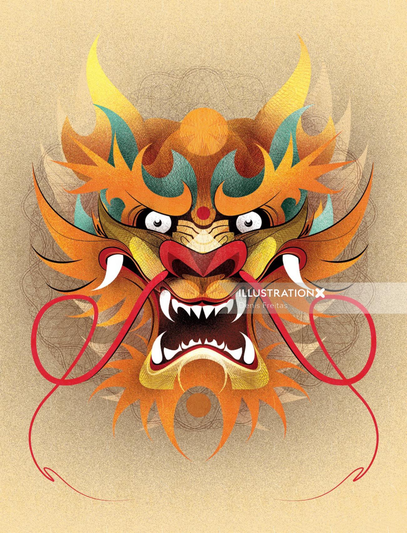 Graphic illustration of fiery lion
