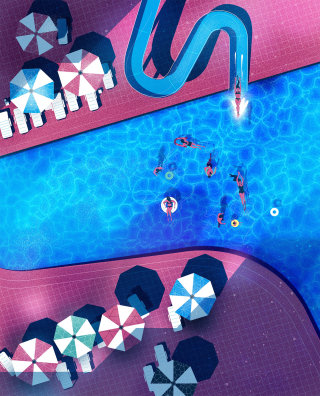 vista aérea de una piscina