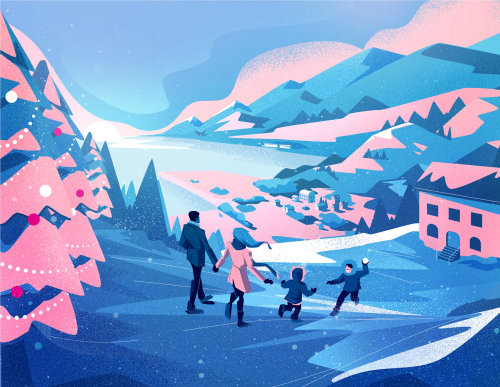 Graphic family enjoying in snow games
