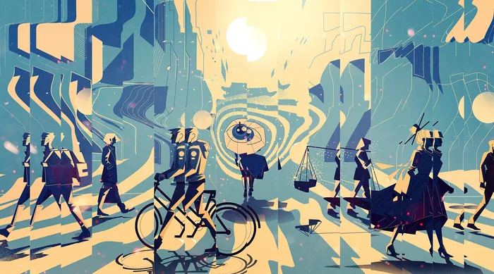 Graphic people with bicycles
