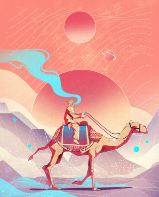 Hombre montando camello ilustración