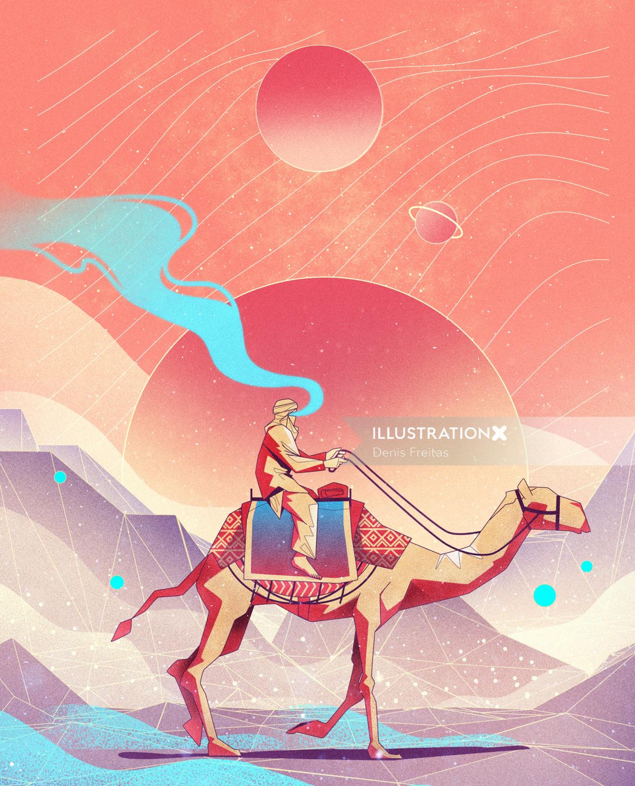 Ilustração de homem andando de camelo