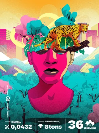 Surreal pink portrait with plants and cheetah by Denis Freitas