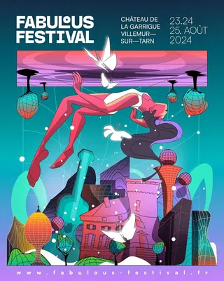 Illustrated poster for Fabulous Festival, Château de la Garrigue, August 2024