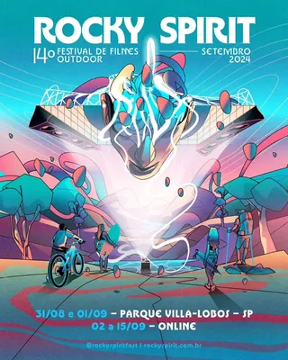 Rocky Spirit film festival poster with cyclist and glowing spirit figure