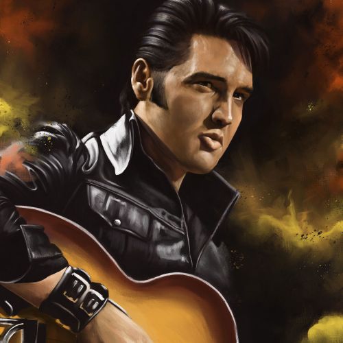 A realistic portrait of American singer Elvis Presley