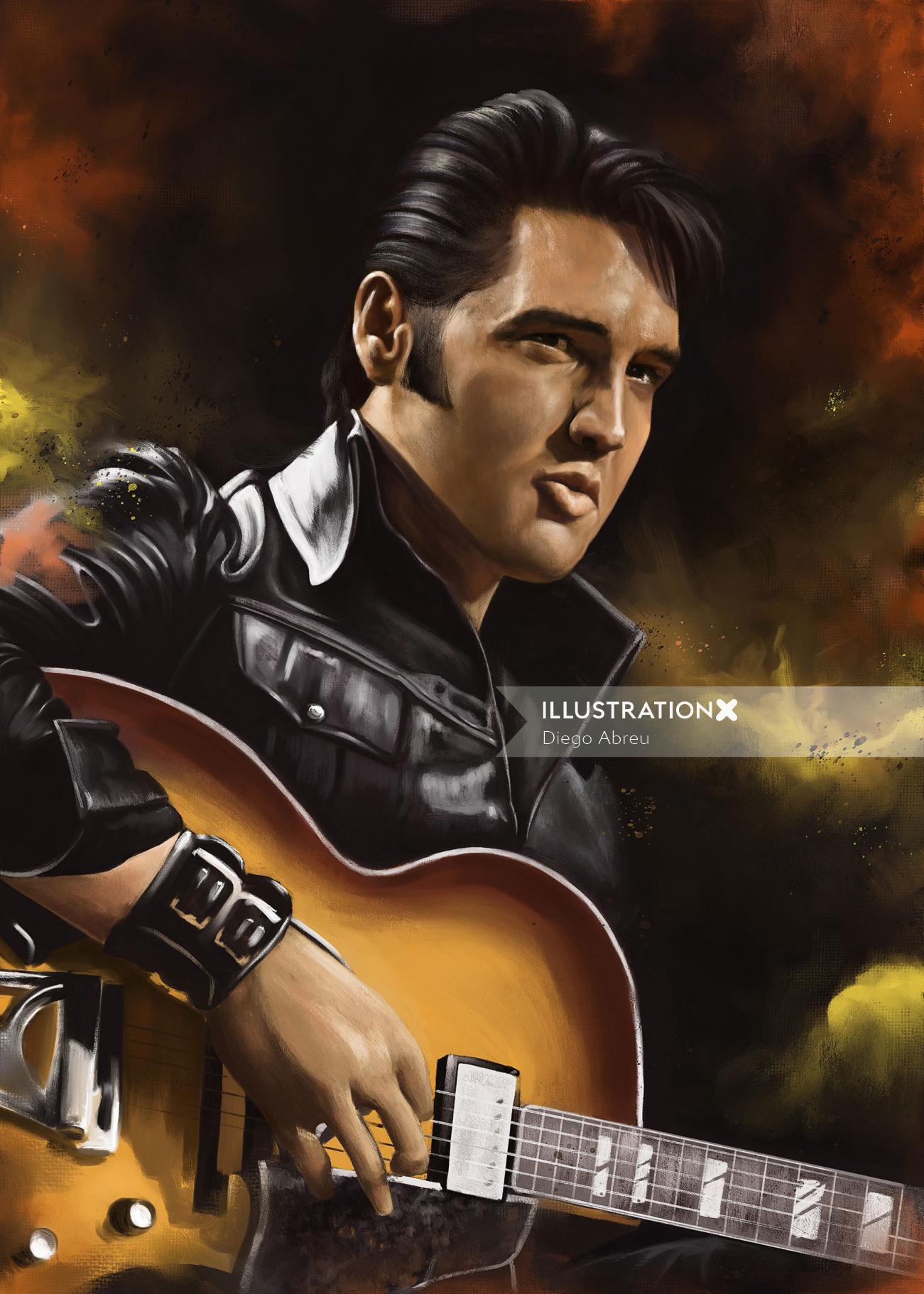 Un portrait réaliste du chanteur américain Elvis Presley