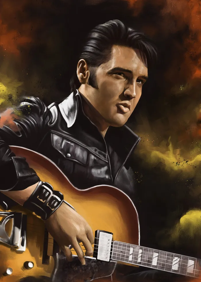 A realistic portrait of American singer Elvis Presley