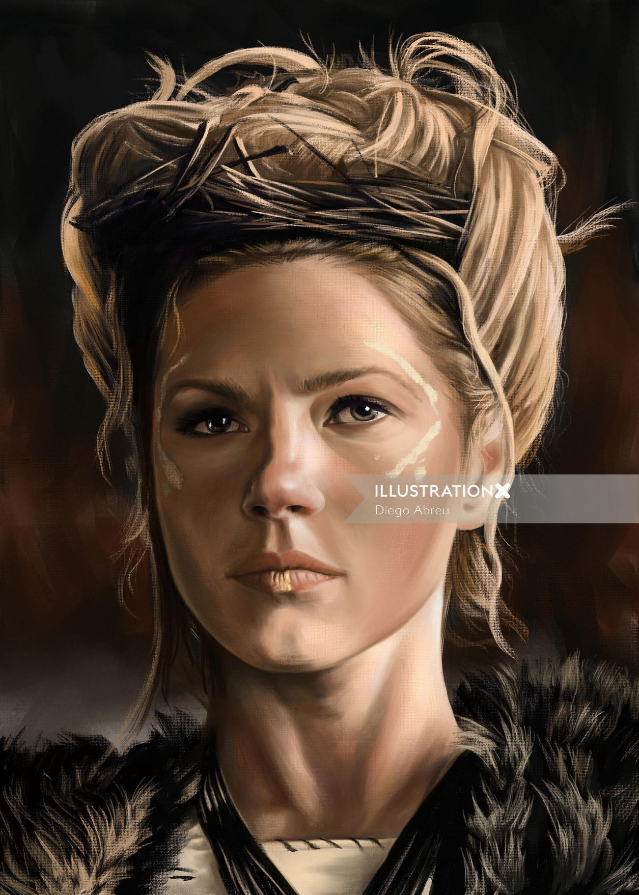 Vikings シリーズの Katheryn Winnick による Lagertha のイラスト