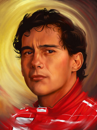 Retrato do piloto brasileiro de automobilismo Ayrton Senna
