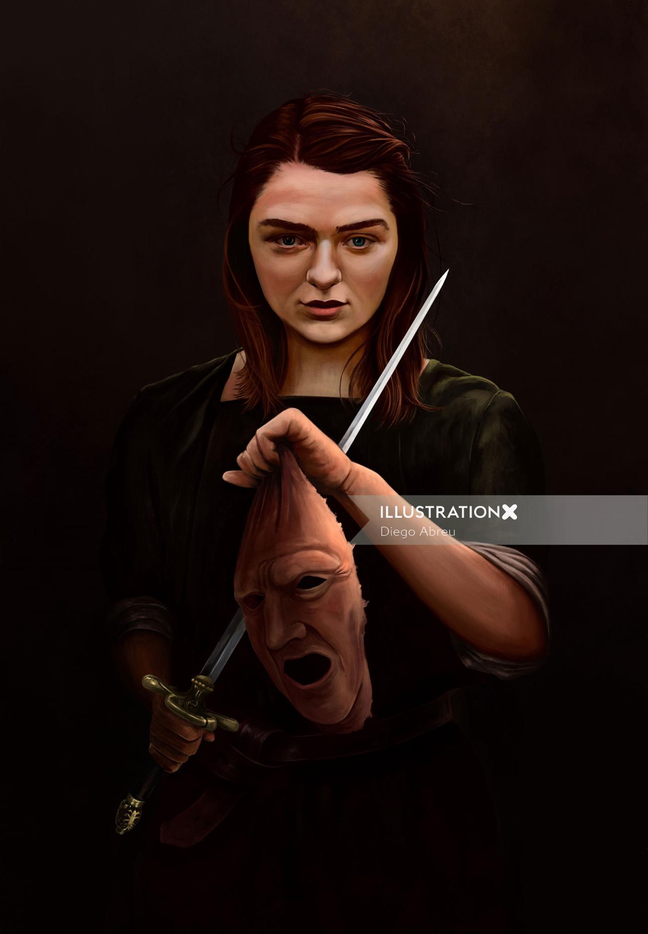 Arya Stark with Walder Frey's face painting