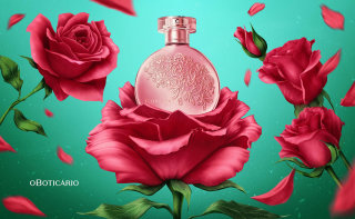 O design da embalagem da fragrância Floratta Rose