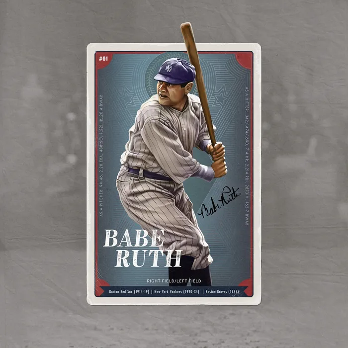 Card illustration of Babe Ruth for an NFT project