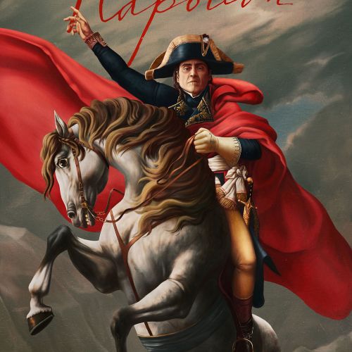 Napoleon on rearing horse with red cape, military uniform by Diego Abreu