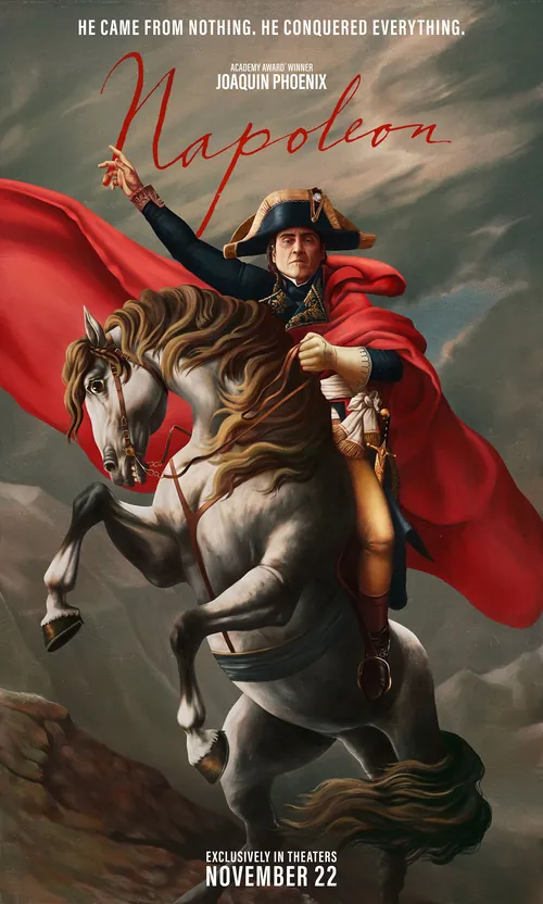 Napoleon on rearing horse with red cape, military uniform by Diego Abreu