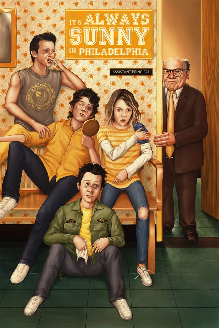 Main characters from It's Always Sunny in Philadelphia with assistant principal