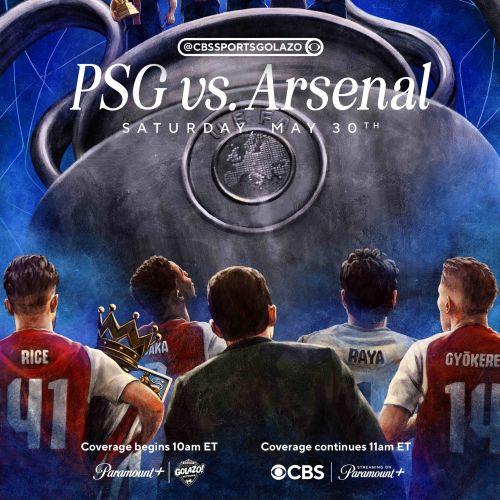 Diego Abreu poster showing PSG versus Arsenal with players and fans