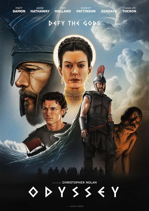Odyssey film poster by Diego Abreu featuring mythic characters and stormy seas