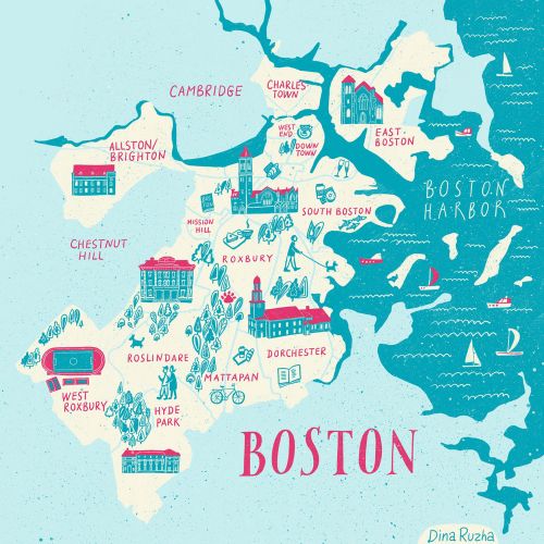 An illustrated map of Boston