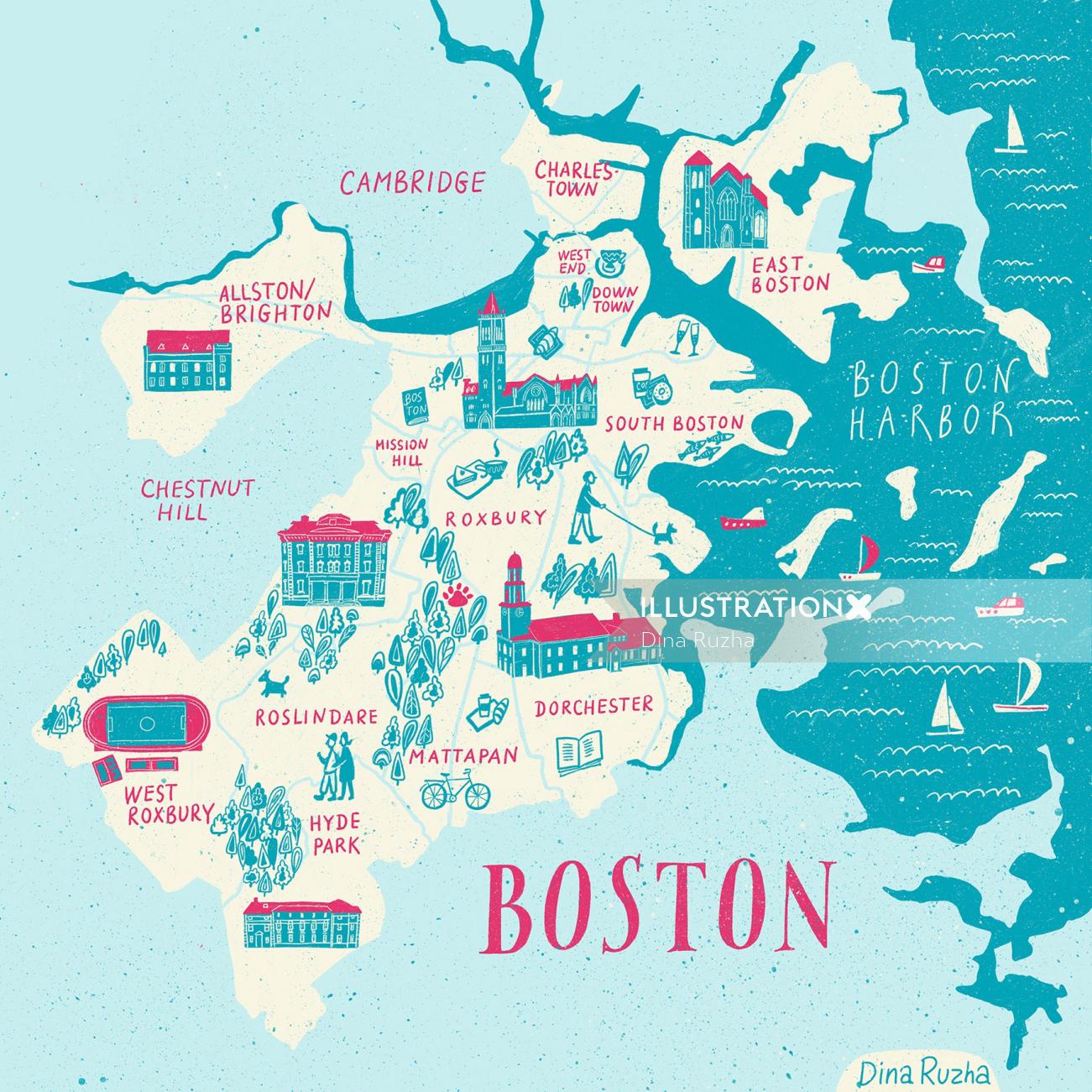 Um mapa ilustrado de Boston