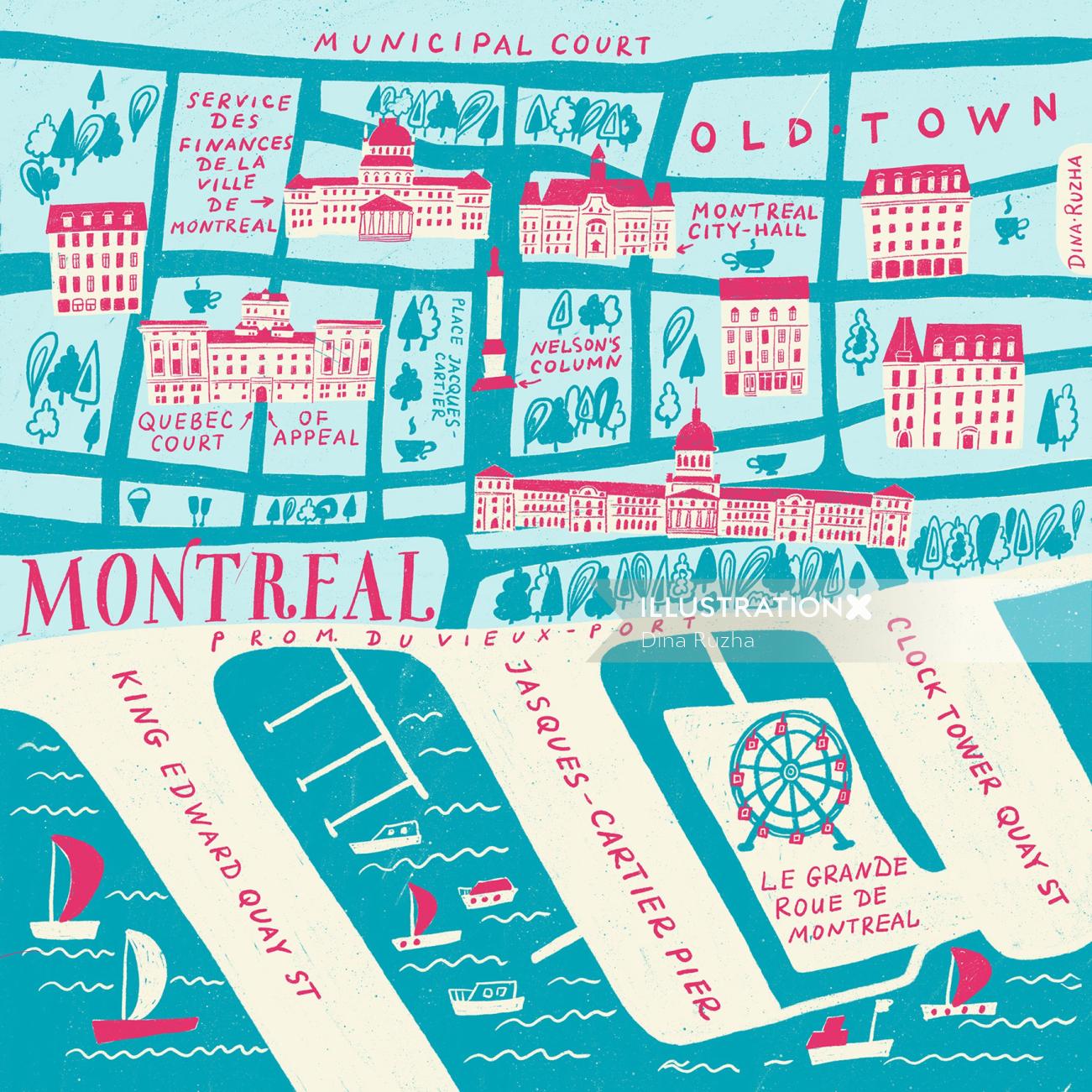An illustrated map of Montreal