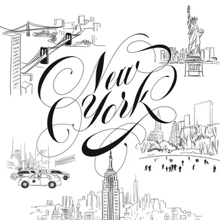 Lettering and graphic for the postcard from NYC.