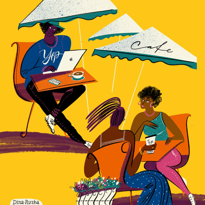 Editorial illustration of people in café