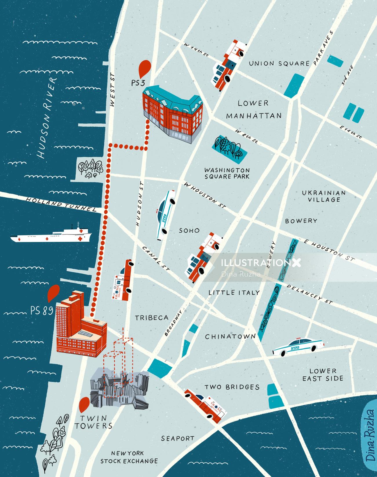 ロウアー ・ マンハッタンの地図のイラスト