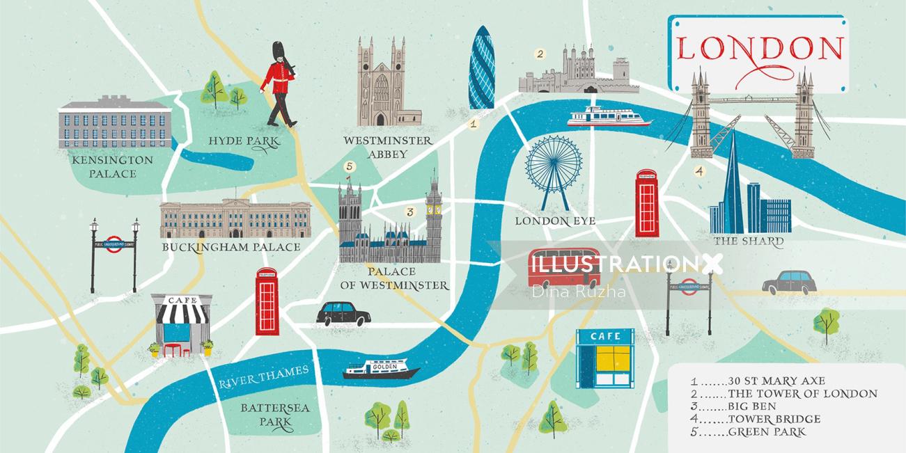 Ilustração de lugares e localizações de Londres