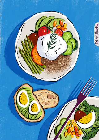 Una comida vegetariana como arte editorial