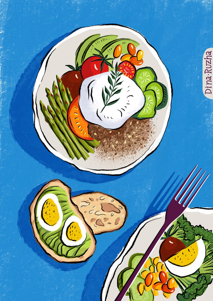 Uma refeição vegetariana como arte editorial