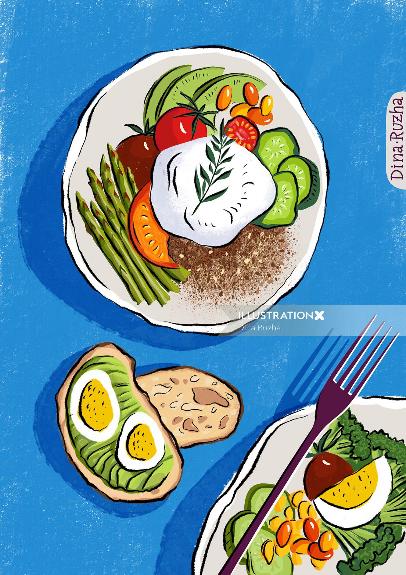 Uma refeição vegetariana como arte editorial