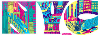 Vibrant lettering showcases iconic NYC landmarks