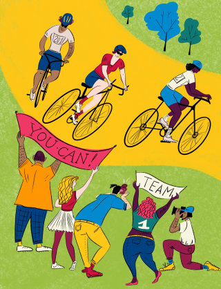 Para a Glorious Magazine Dina Ruzha ilustra uma corrida de bicicleta