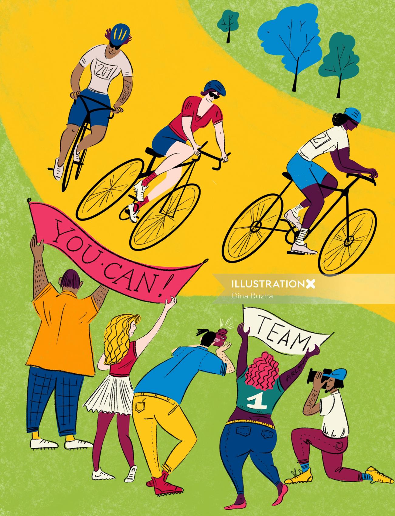 Pour Glorious Magazine, Dina Ruzha illustre une course cycliste